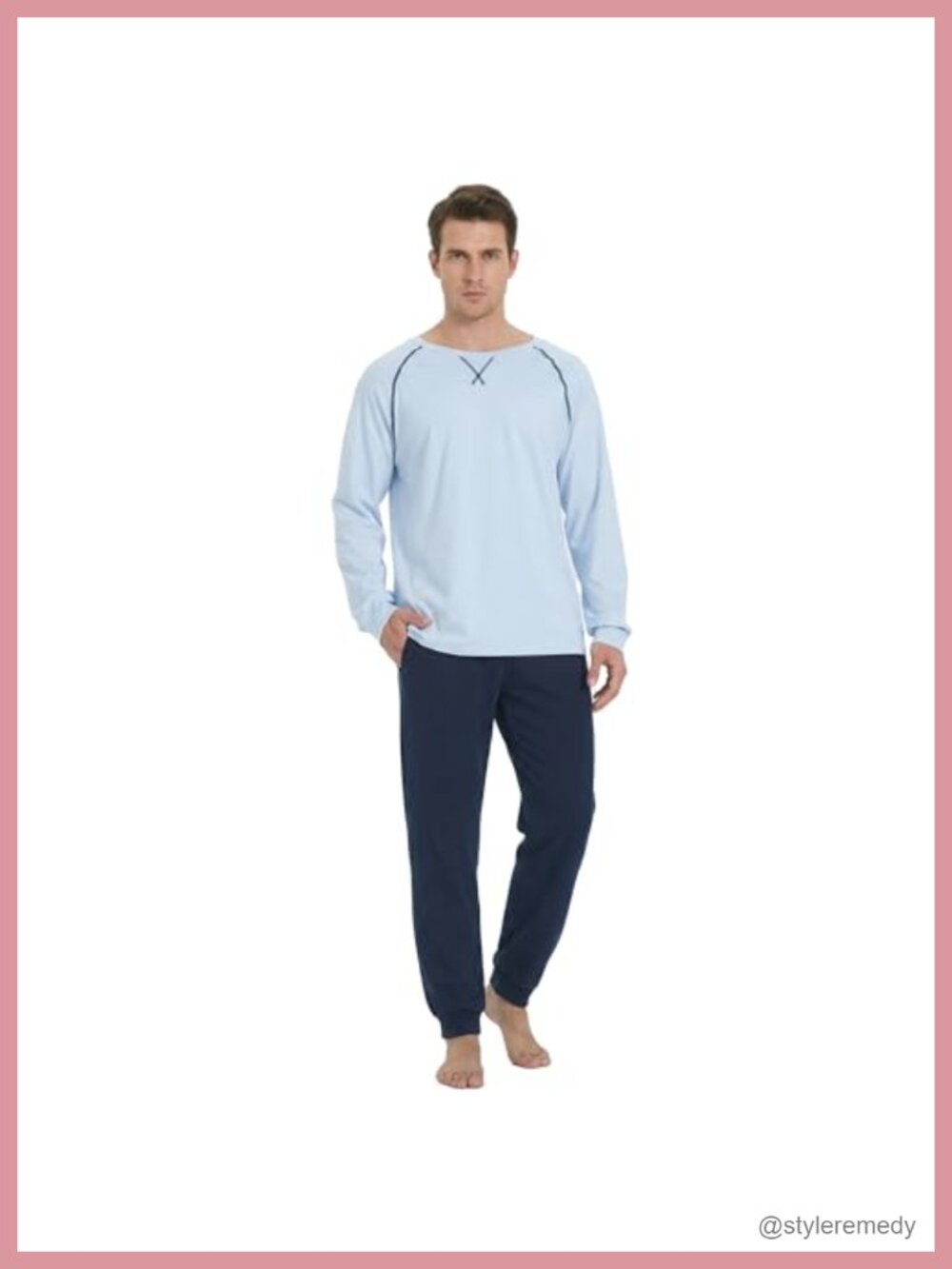 Men's Organic Cotton Pajama Set Crew Neck Long Sleeve Sleepwear